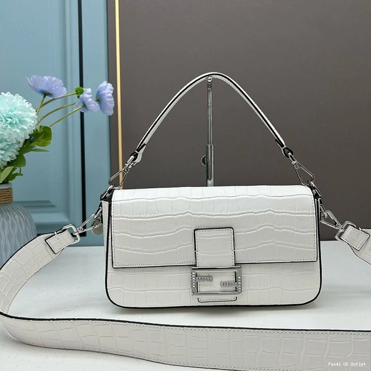 HOT Medium Crocodile Leather Re-Edition Fendi White Baguette In Bag 0713